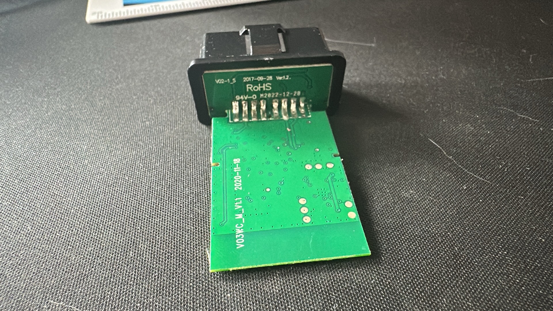 The inside of a $15 ELM327 OBD dongle. This is where it started.