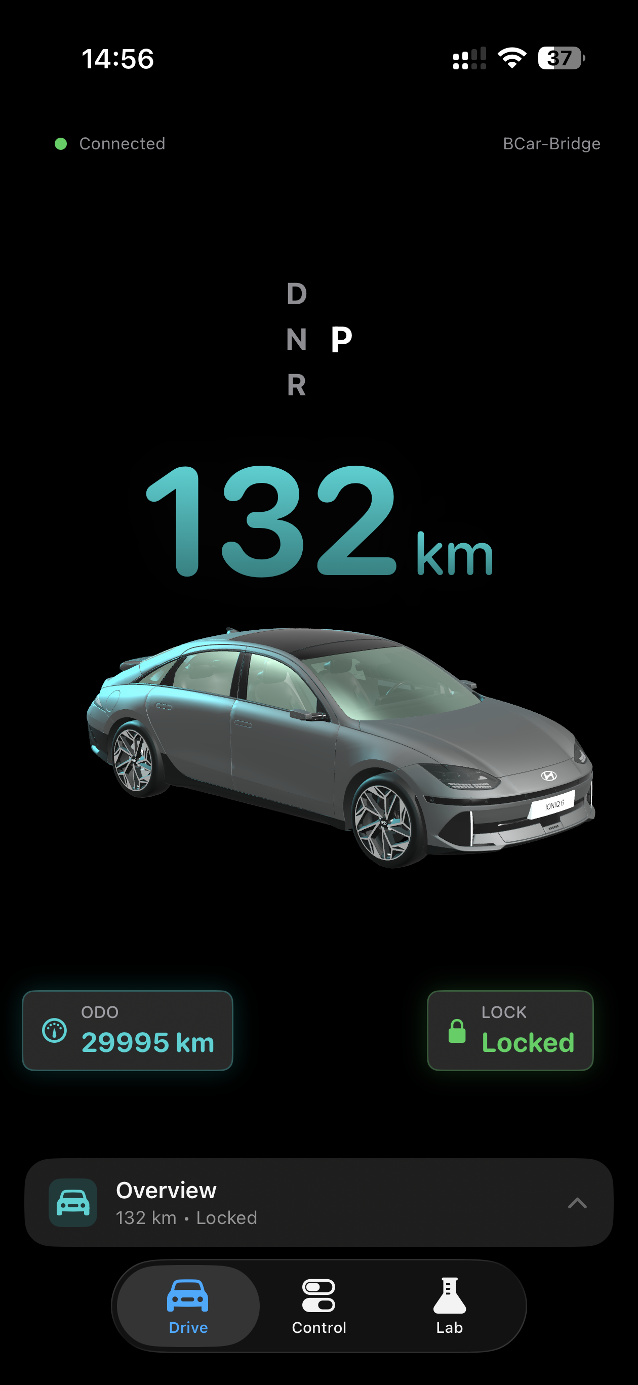 The iOS app today. 3D model, live range, door/lock state, gear position -- all decoded from raw CAN frames.